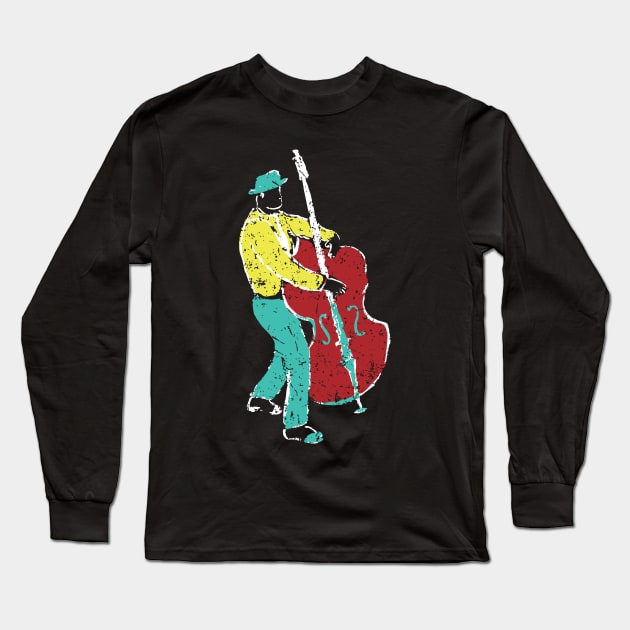 Acoustic Bass Musician Paint Style Long Sleeve T-Shirt by jazzworldquest